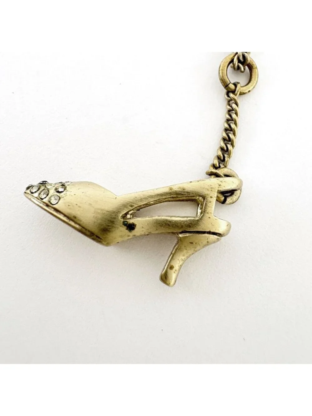 Chanel CC Logo Rhinestone Necklace High Heels Gold Plated
